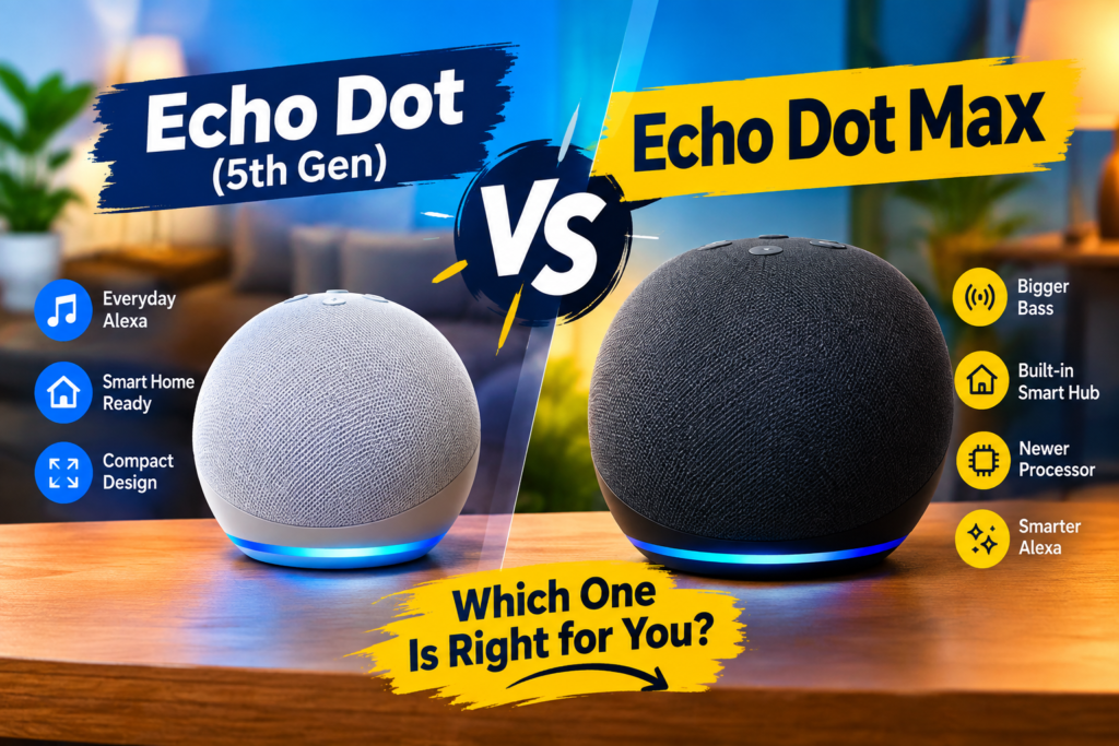 Echo Dot vs Echo Dot Max comparison showing key features and design differences