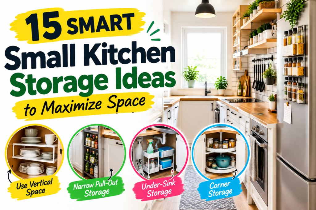 15 small kitchen storage ideas for maximizing space with cabinets, pull-out storage, under-sink storage, and corner storage