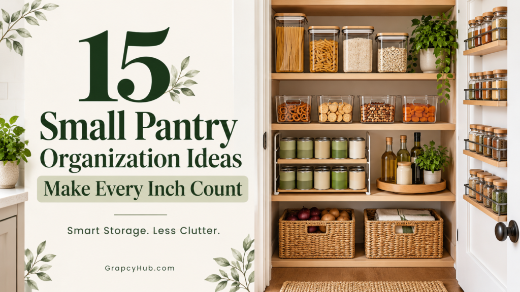 Small pantry organization ideas with clear bins and shelf risers