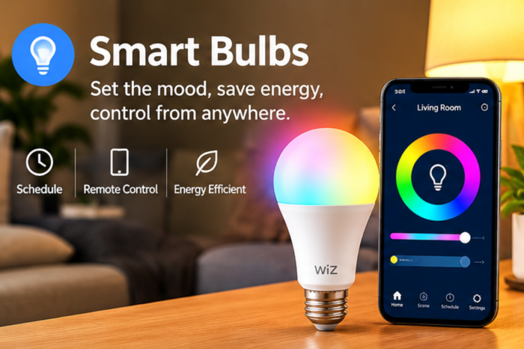 smart light bulb with smartphone control in a modern home