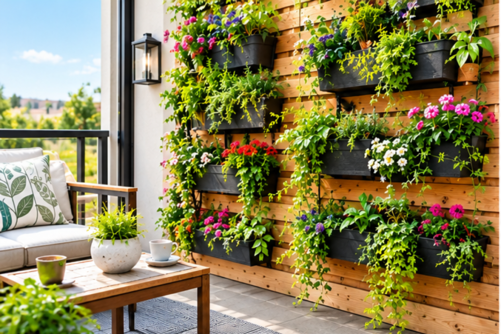 Vertical garden with wall planters for a small outdoor space